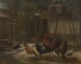Ferdinand Richardt, Chickens in a Barnyard, circa 1890, oil on canvas