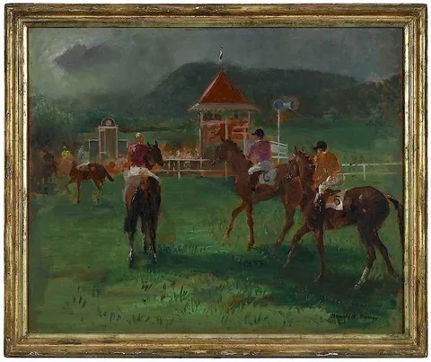 Randall Davey, ˜Steeplechasers, Going to the Post, oil on Masonite