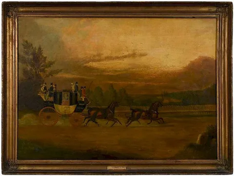 John Maggs, ˜Coach Scene with the St. Martin's Le Grand London, oil on canvas