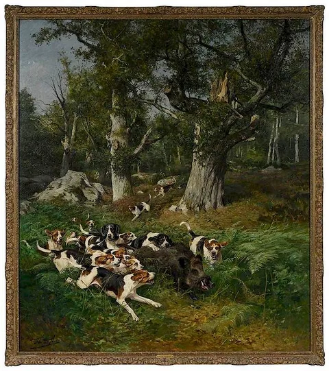 Charles Olivier de Penne, The Boar Chase, oil on canvas