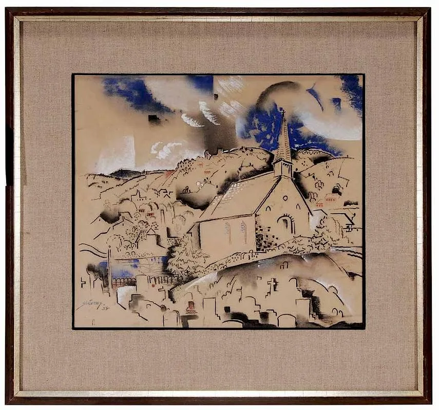 Mountain Town by Will Henry Stevens, 1938, pastel on vellum, sold Jan 2017