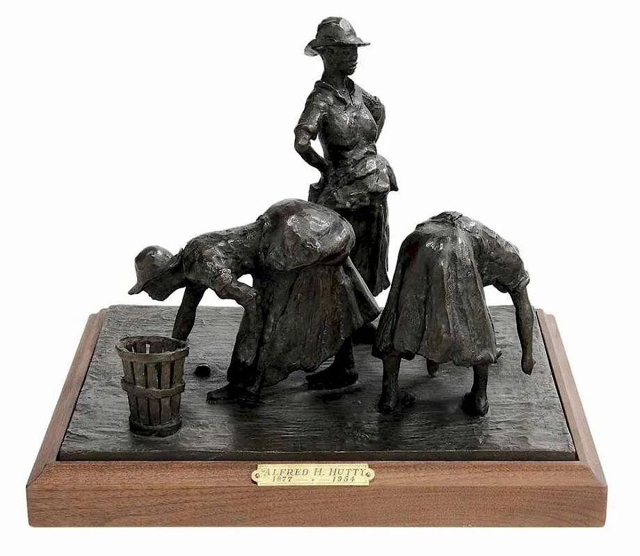The Potato Pickers by Alfred Heber Hutty, patinated bronze on wood base, sold Jan 2017
