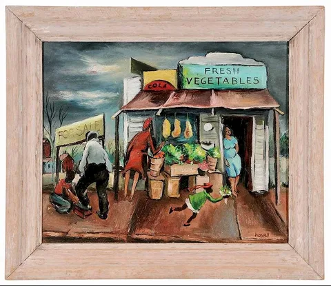 Claude Flynn Howell, Flower Market, (Howell #1796), oil on plywood