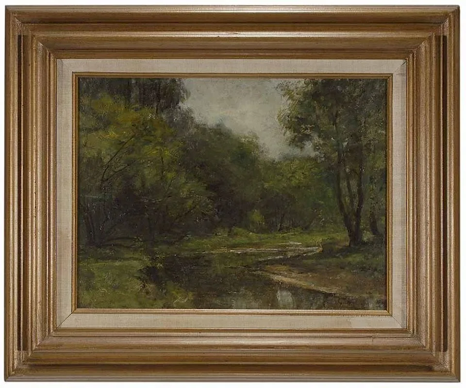 Winding River by George Hetzel, oil on fiberboard, sold Jan 2017