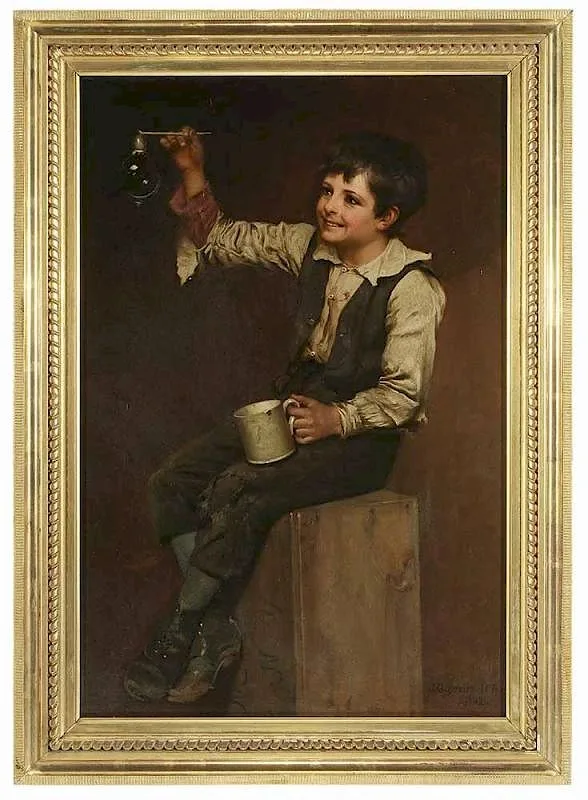 Blowing Bubbles by John George Brown, 1882, oil on canvas, sold Jan 2017