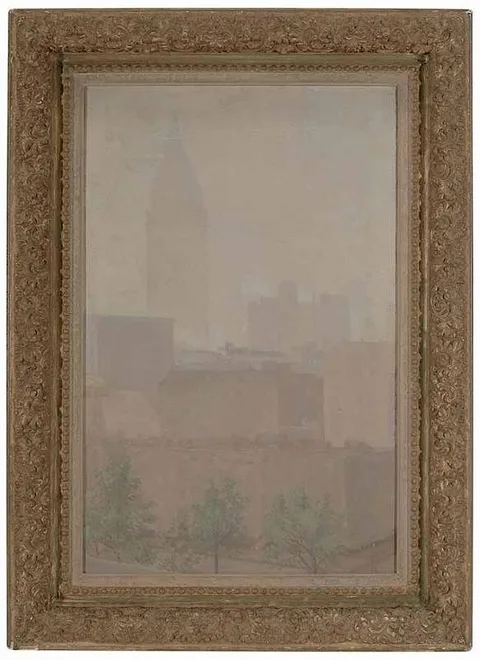 Leon Bonnet, City View, possibly Battery Park, New York City and the Woolworth Building, oil on canvas