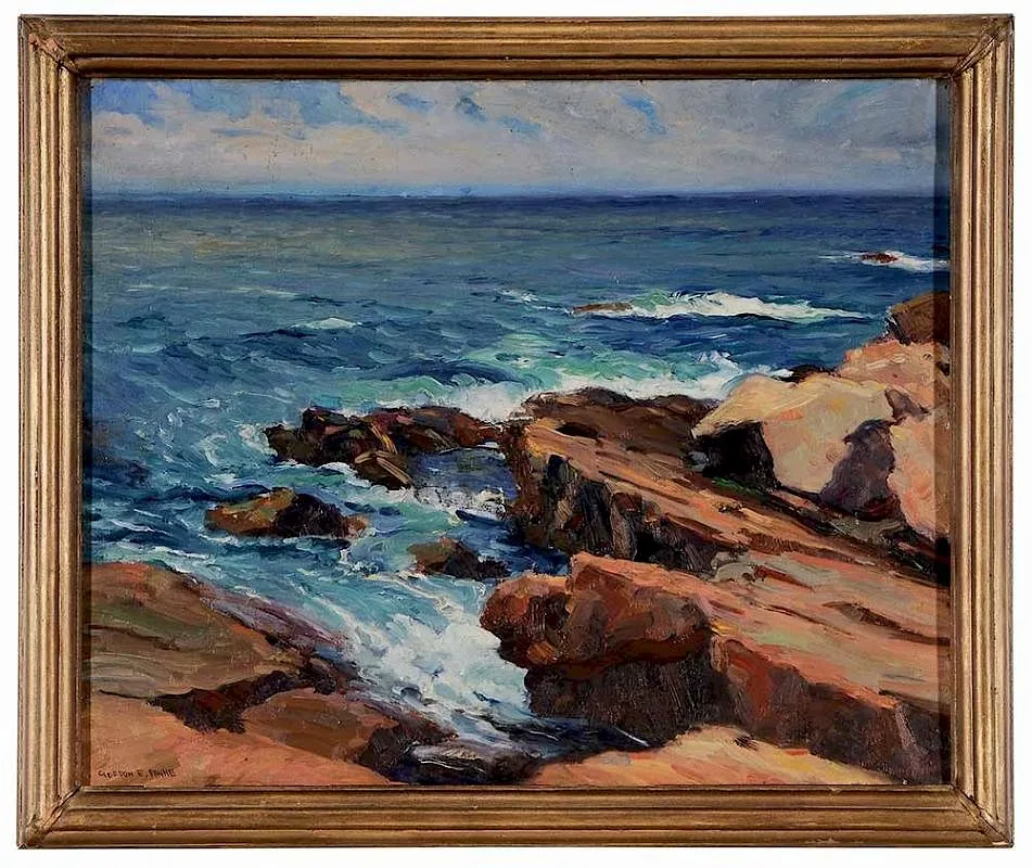 Braces Rock, Gloucester by Gordon Payne, Oil on canvas mounted to board, sold Jan 2017