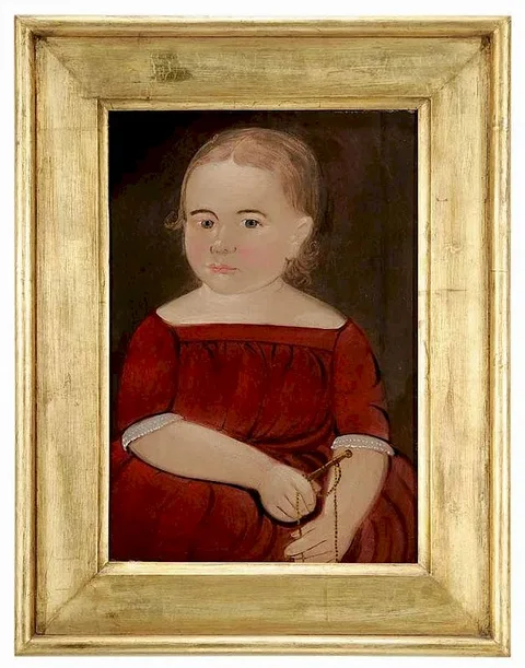 Prior-Hamblin School, Portrait of a Girl in a Red Dress, oil on paperboard