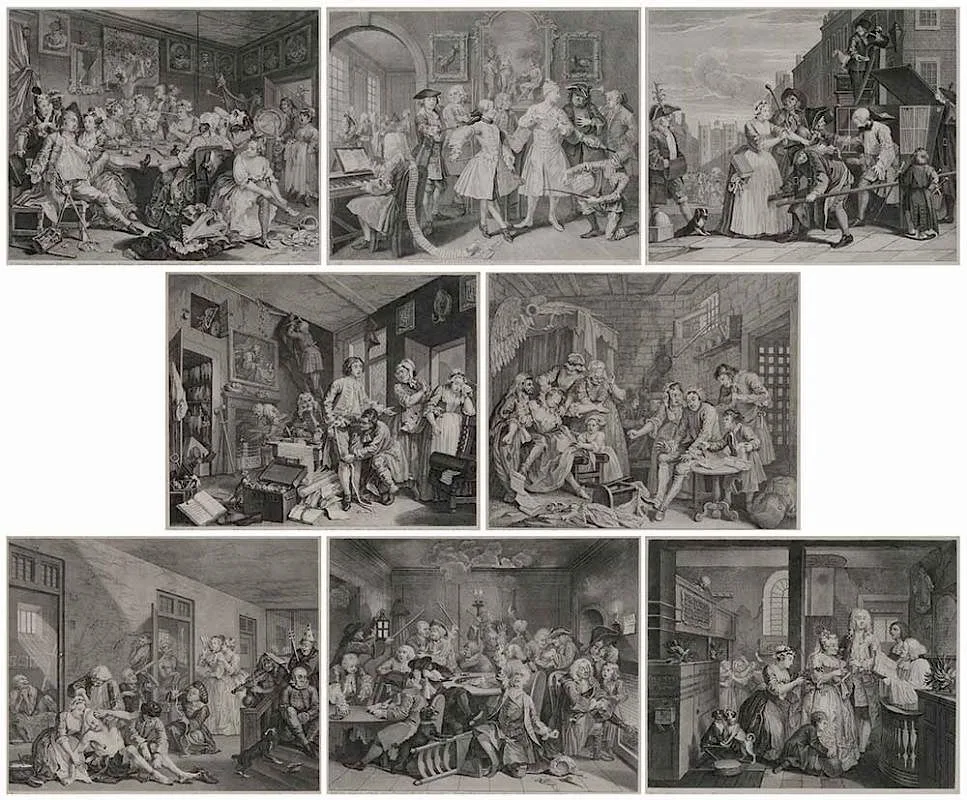 A Rake's Progress by William Hogarth, 1735, engravings on paper, sold Jan 2017