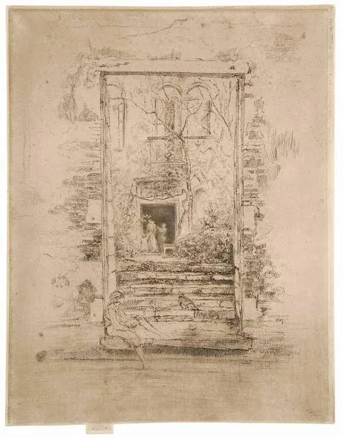James Abbott McNeill Whistler, The Garden, VII/VIII, (M. 207, K210), from Twenty-six Etchings, etching on thin laid paper
