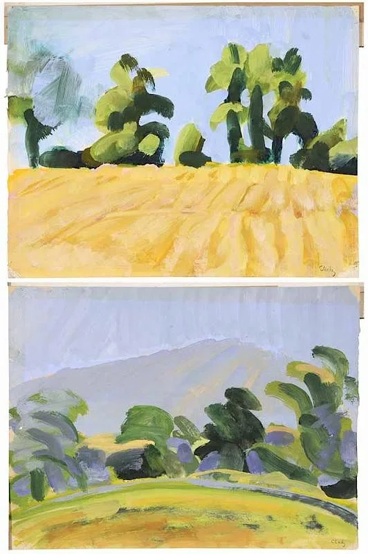 William Clutz, Untitled, abstract landscapes, gouache or tempera on paper
