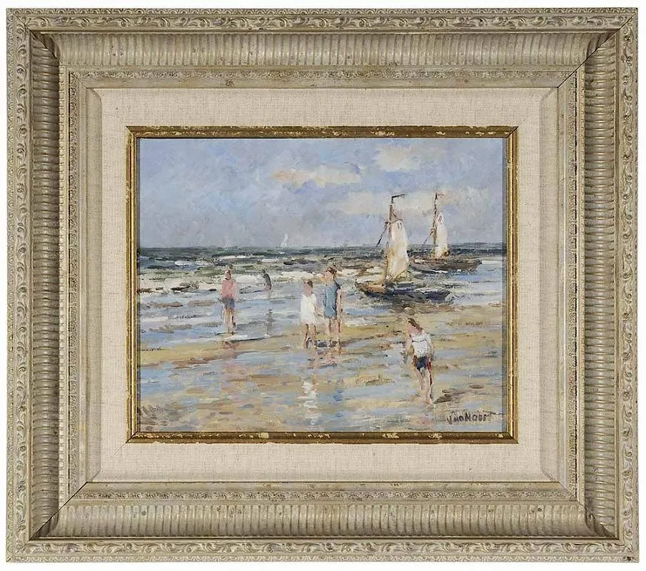 Arie van Noort, Beach Goers, Holland, oil on panel