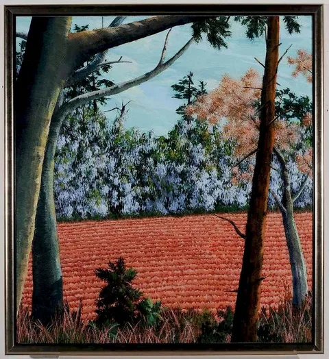 Maud Gatewood, Wisteria and Plowed Field, March, 1995, acrylic on canvas