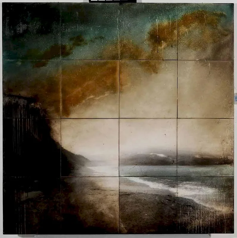 John Folsom, Dungeness Spit, 2006, oil and wax on silver gelatin print on canvas