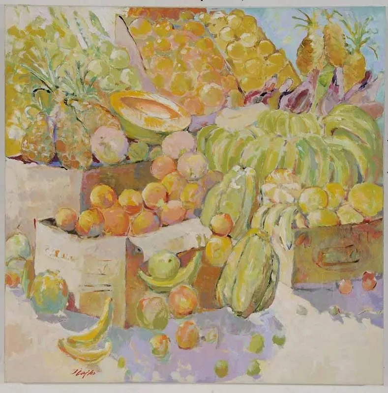 Jerry Cajko, Caribbe Belle Marche, acrylic on canvas