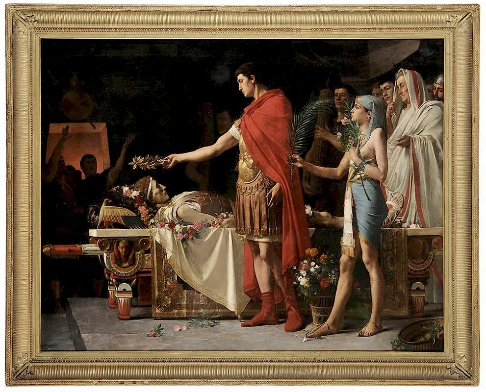 Lionel Royer, Cleopatra and Mark Antony at the Funeral Bier of Julius Caesar, 1878, oil on canvas
