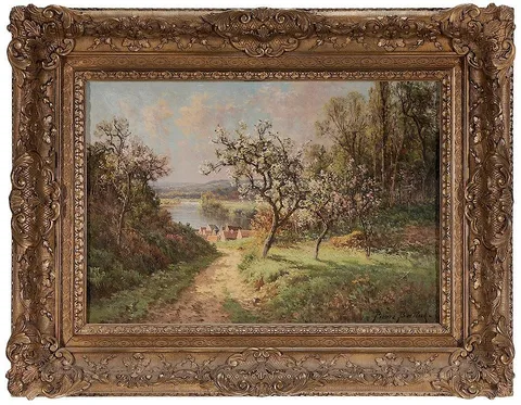 [Paysage en Printemps avec lac] by Pierre Ernest Ballue, oil on canvas, offered Sep 2016