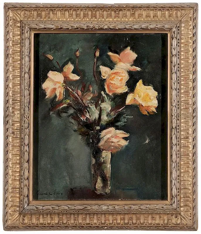 Still Life with Vase of  Roses by Charles Picart Le Doux, oil on canvas, sold Sep 2016