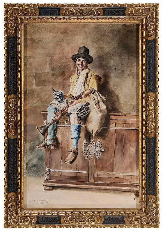 Jean-Charles Meissonier, Seated Cavalier, watercolor on paper
