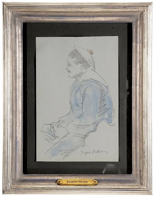 Untitled by Jacques Villon, watercolor and pencil on green/gray paper, sold Sep 2016