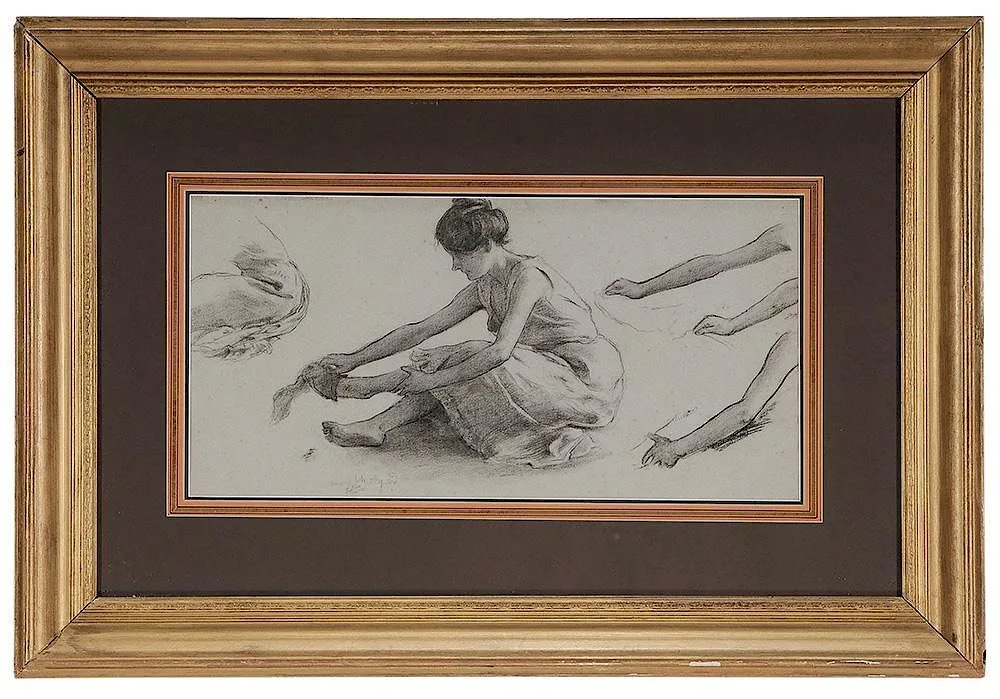 Charles Agard, A Woman Dressing, charcoal on gray paper