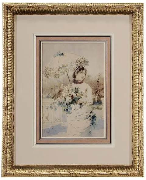 Francesco Gamba, Woman with Parasol, watercolor on paper