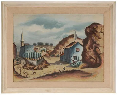 Miles Emil Holmes, Where Urban and Rural District Meets[sic], circa 1930s, oil on canvas board