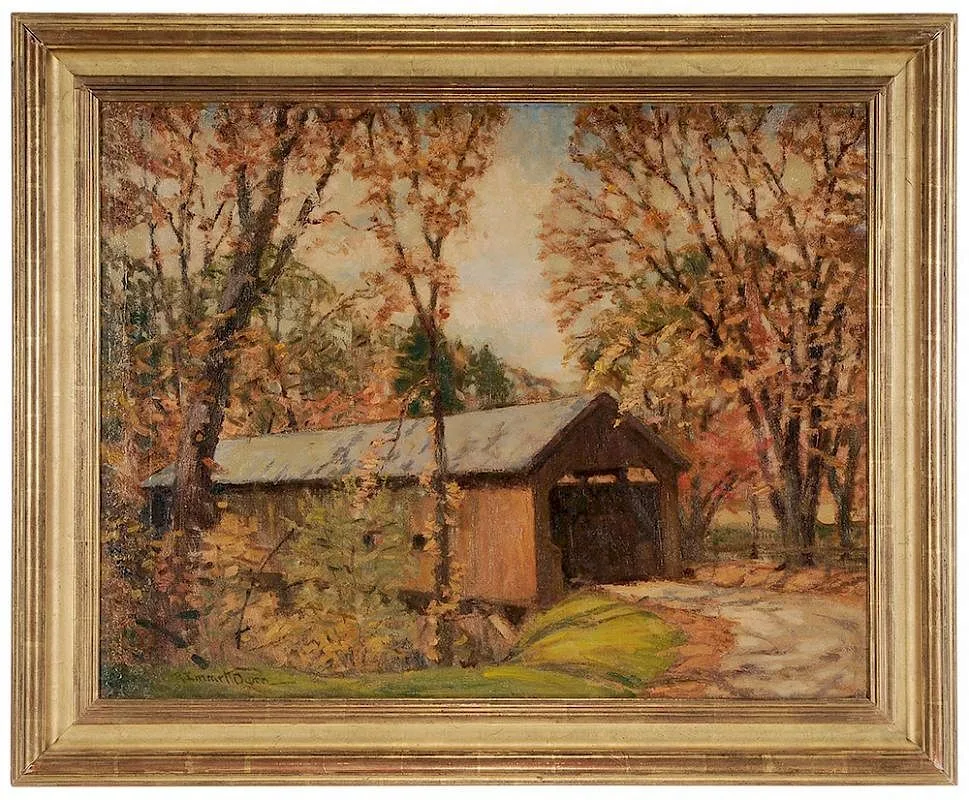 Red Covered Bridge by Robert Emmett Owen, oil on canvas, sold Sep 2016