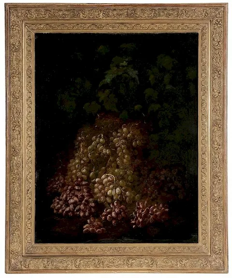 August Laux, Red Grapes in a Landscape, oil on canvas