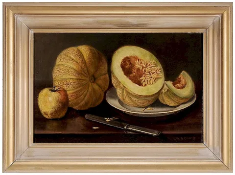 William Brewster Conely, Still Life with Cantaloupe, oil on canvas