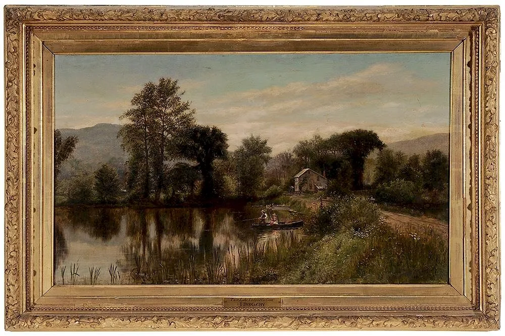 John Harrison Donaghy, Fishing on Twin Lake, Litchfield Co., Conn., oil on canvas