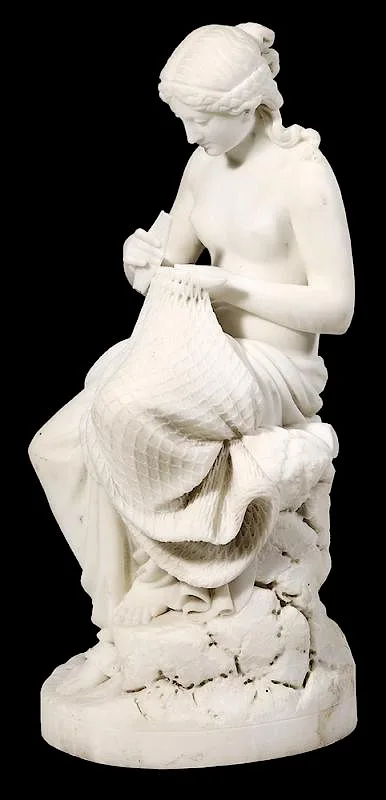 Chauncey Ives, Mending the Nets, 1866, carved marble