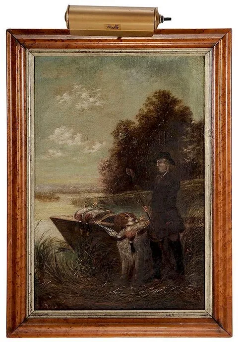 Howard L. Hill, Hunter Cleaning Gun at the Edge of a Marsh, oil on canvas