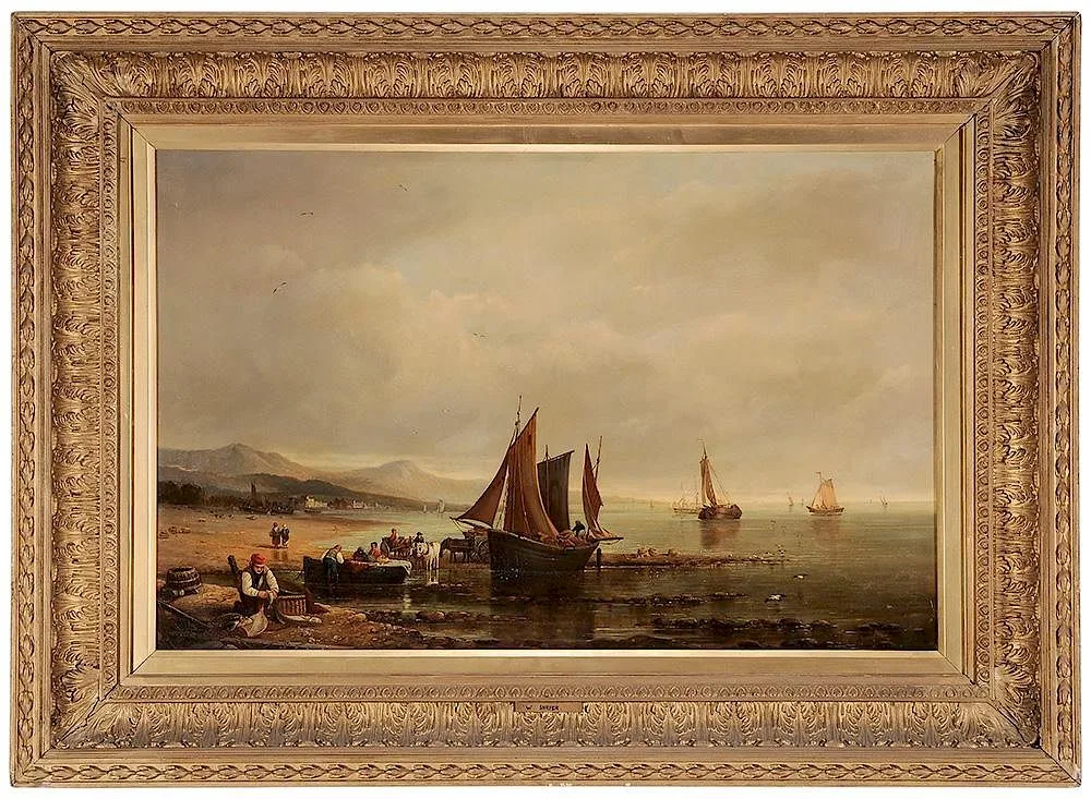William Shayer, Unloading the Day's Catch, oil on canvas