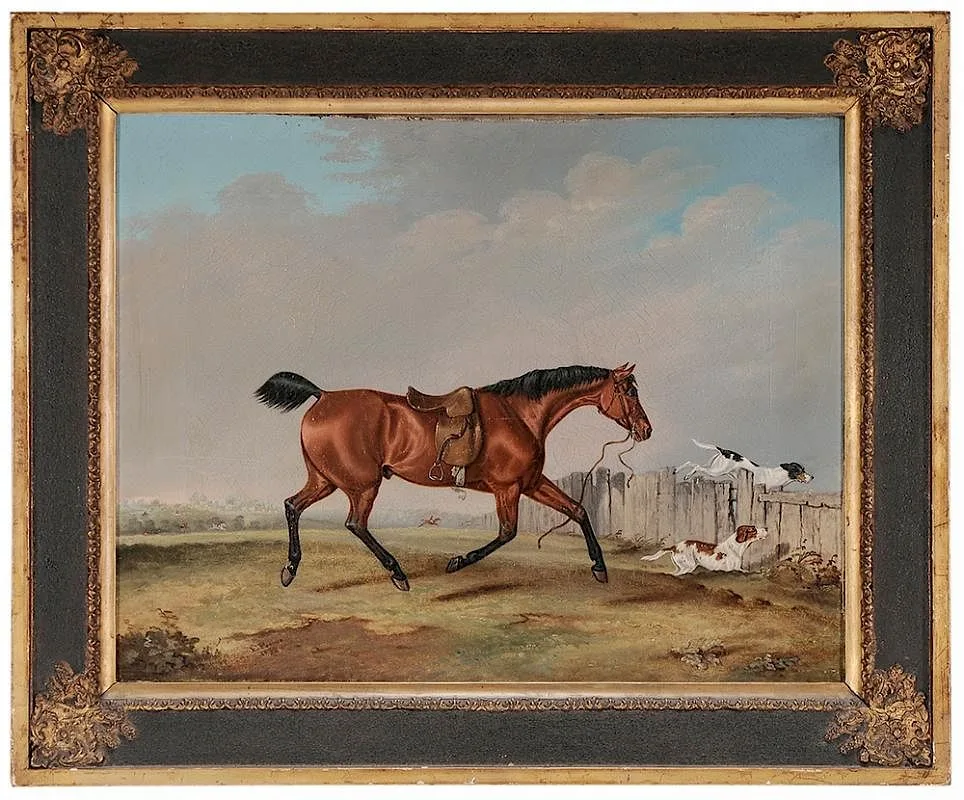 Edwin Brown, Riderless Hunter with Two Hounds, 1838, oil on canvas