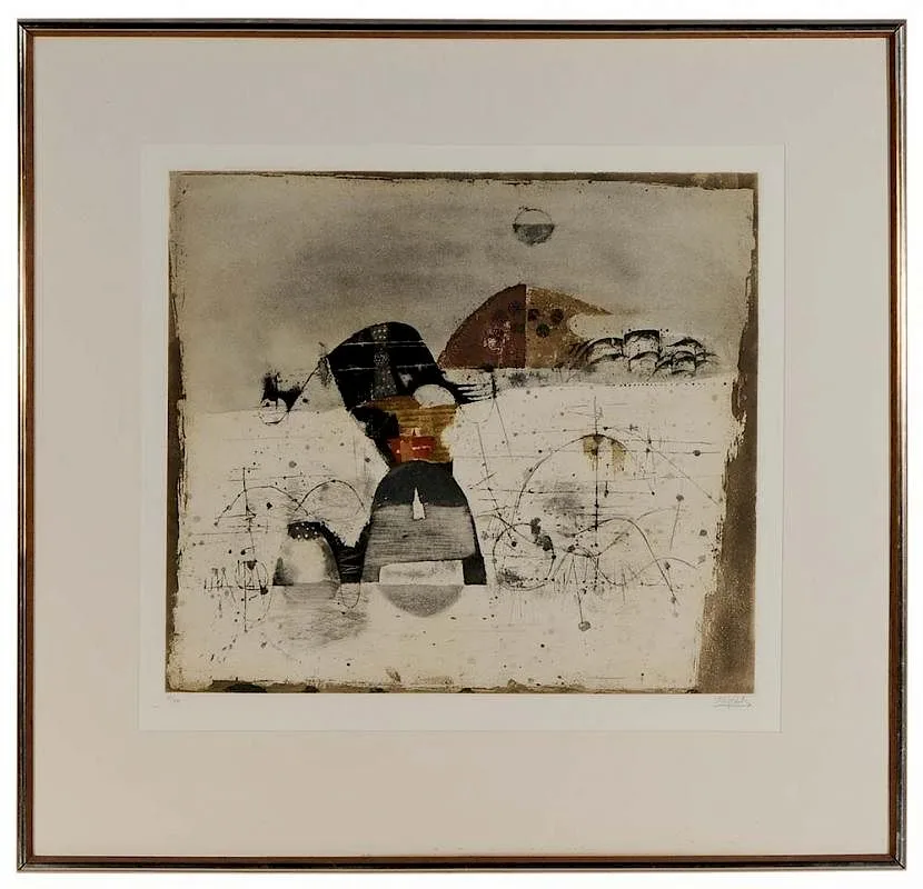 [Collines III] by Johnny Friedlander, 1964, color etching on Arches paper, sold Jul 2016