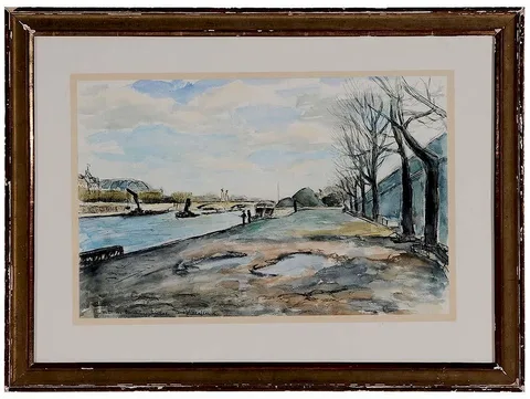 Andre Malterre, [Pont de Invalides, Paris], watercolor and ink on paper