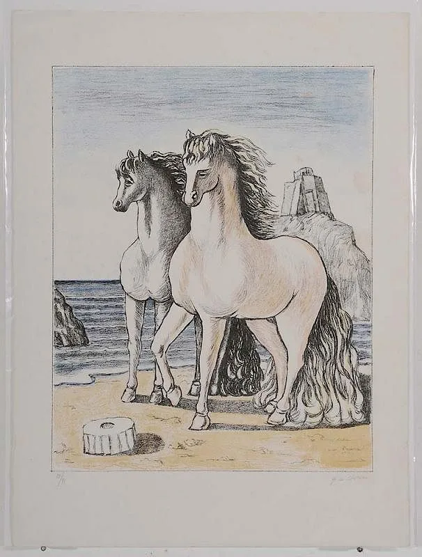[Cavalli antichi] by Giorgio de Chirico, 1974, color lithograph on wove paper, offered Jul 2016