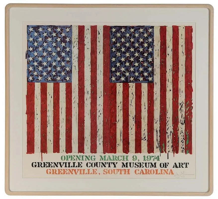 Exhibition Poster, Opening March 9 by Jasper Johns, 1974, color offset lithograph on paper, sold Jul 2016