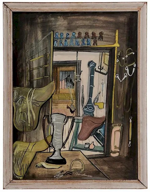 Ludwig Bemelmans, The Tack Room, gouache and ink on Whatman Board