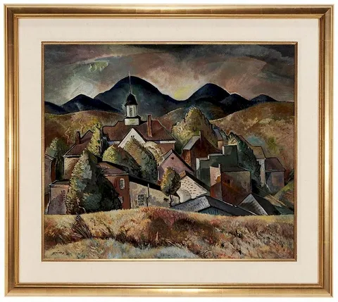 Will Henry Stevens, A View of a Tennessee Town, Tennessee, 1938, oil on fiber board