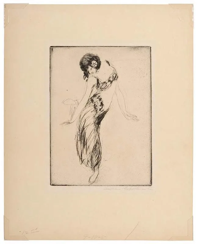 Anne Goldthwaite, Dancer, Paris, drypoint etching on paper