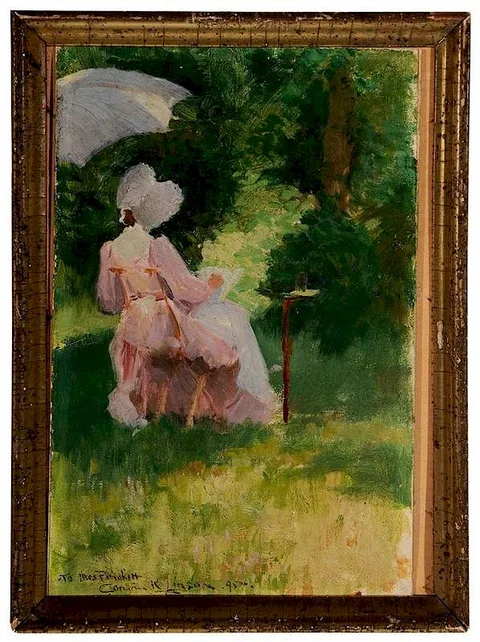 Corwin Knapp Linson, Woman [Plein Air] Sketching (Mrs. Prickett), oil on canvas