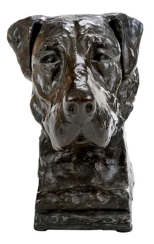 John Frederick Parker, Portrait Head of a Great Dane, 1918, patinated bronze