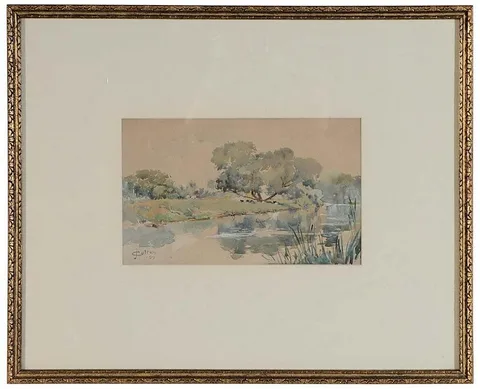 John Wesley Cotton, View of River, watercolor on paper