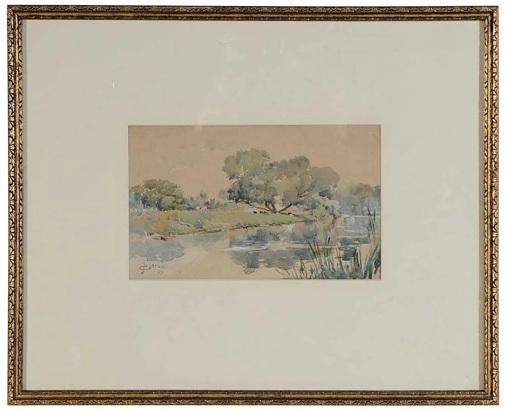 John Wesley Cotton, View of River, watercolor on paper