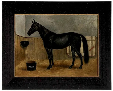 Portrait of the horse, "Sarah" in a loose box by Thomas Dalton Beaumont, oil on canvas, sold Jul 2016