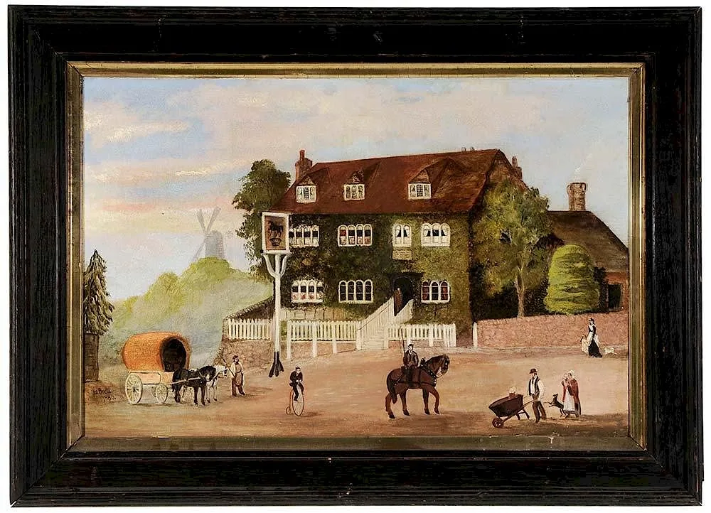 George Brette, View Outside a Tavern, oil on canvas