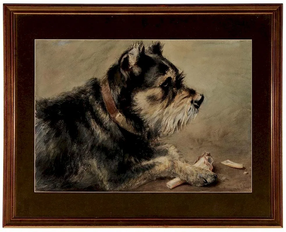 Frances C. Fairman, Terrier Guarding His Favorite Bone, watercolor on paper