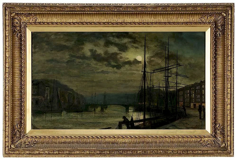Whitbey Harbor by Moonlight by John Atkinson Grimshaw, 1882, oil on canvas, sold Jul 2016